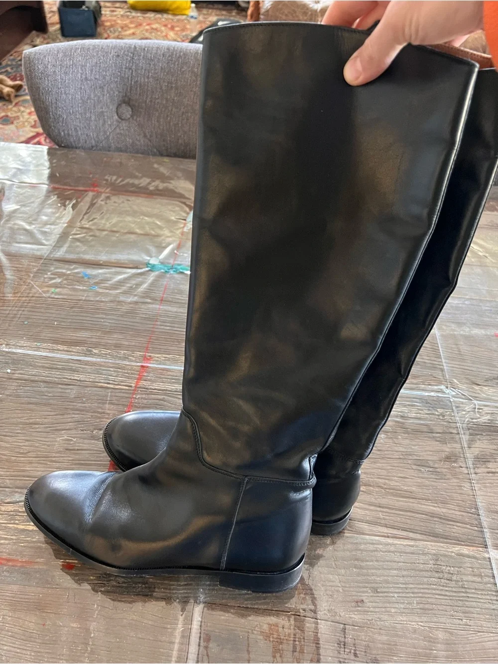 Giorgio Armani Black Leather Boot Sole with Branded Heel